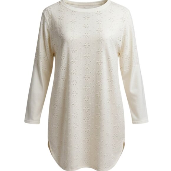 Johnny Was Ivory Eyelet Lace Slip-On Boho Full Asymmetrical Tunic Size Medium - Picture 2 of 9